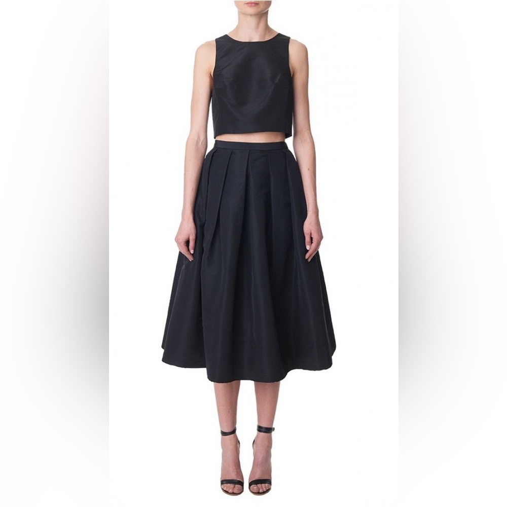 Tibi Silk Faille Pleated A Line Skirt